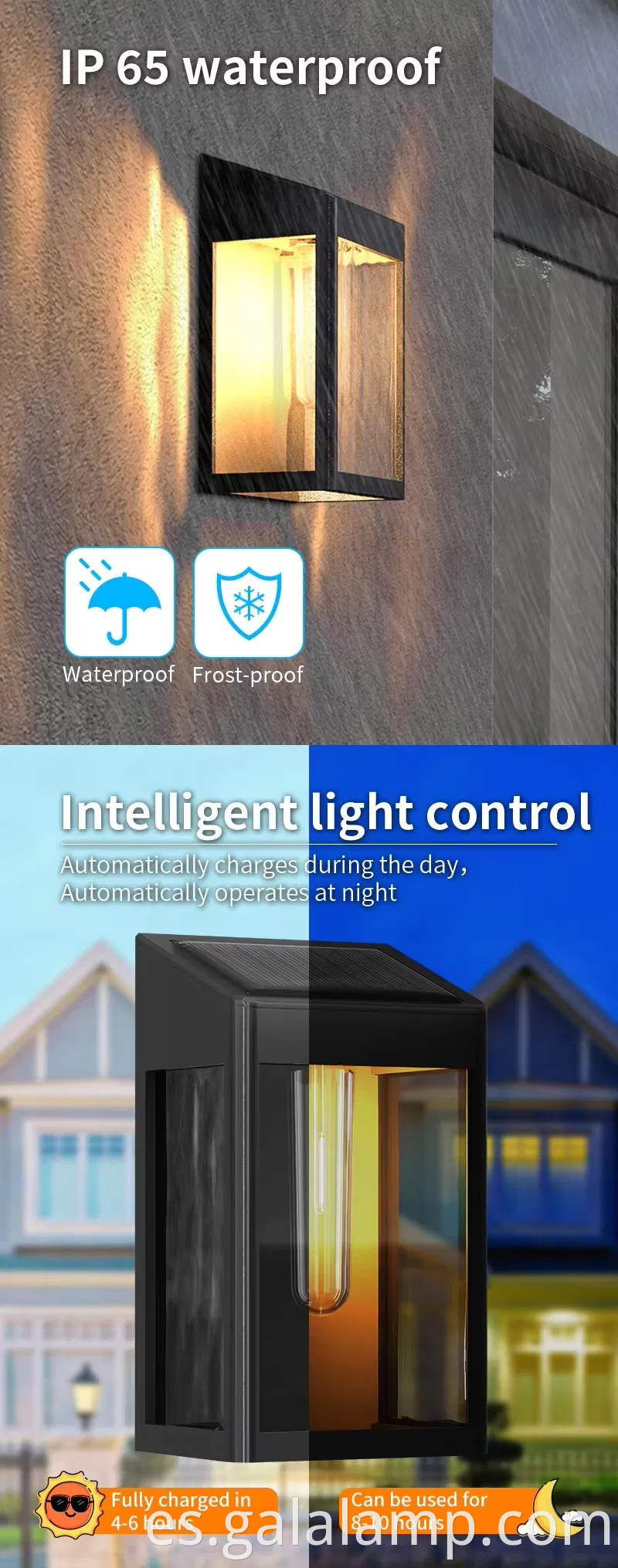 Lámpara de pared exterior sensible a la luz sin perforación